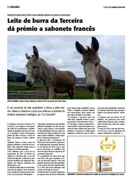 Leite de Burra da Terceira dá prémios a sabonete francês